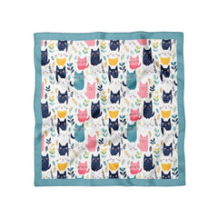 Kedi Desen Turkuaz Bandana Fular