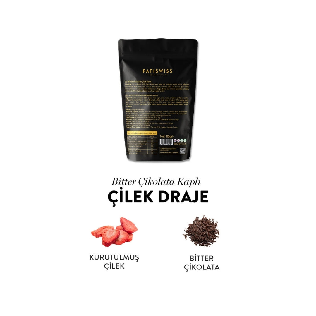 Bitter Çikolatalı Çilek Draje 80G