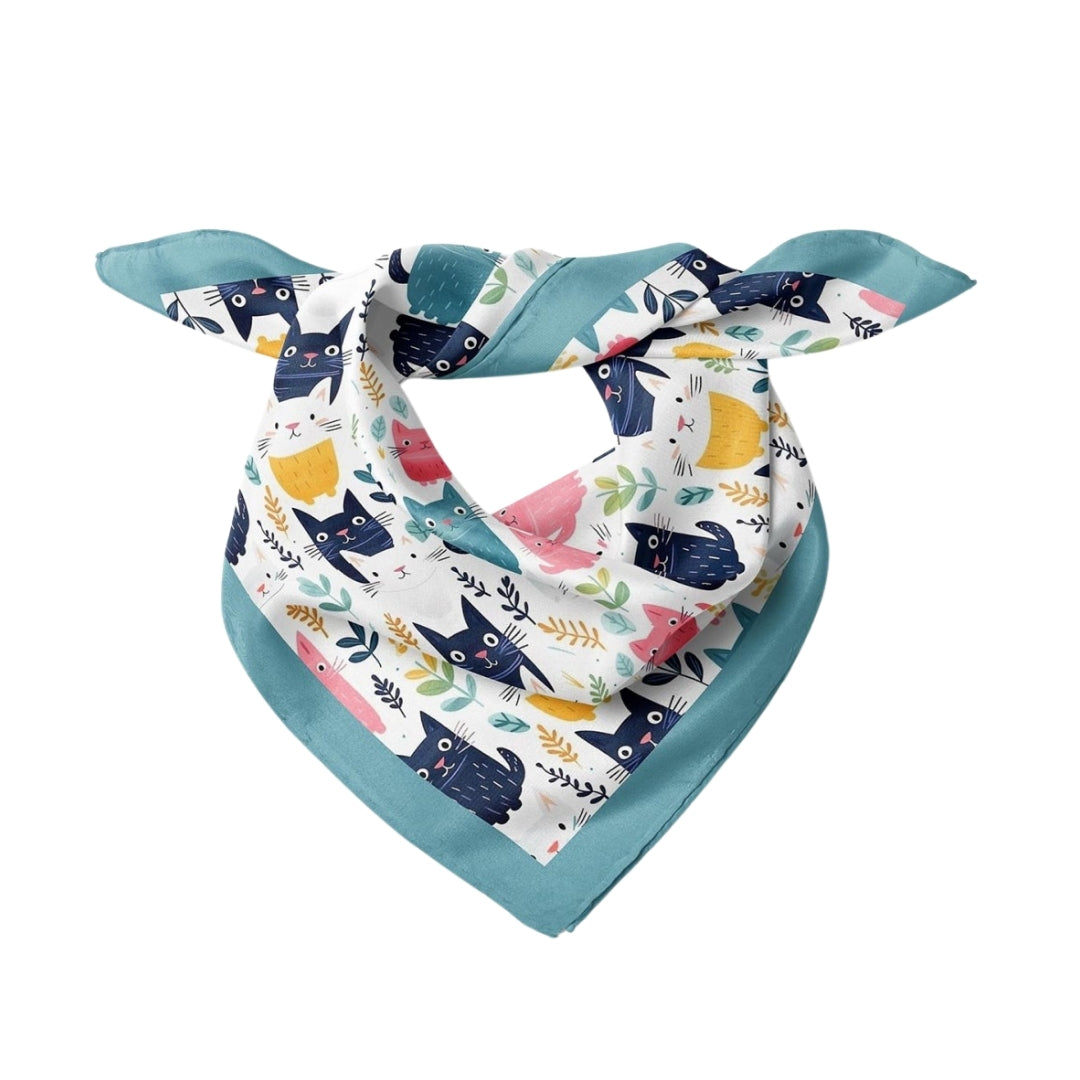 Kedi Desen Turkuaz Bandana Fular