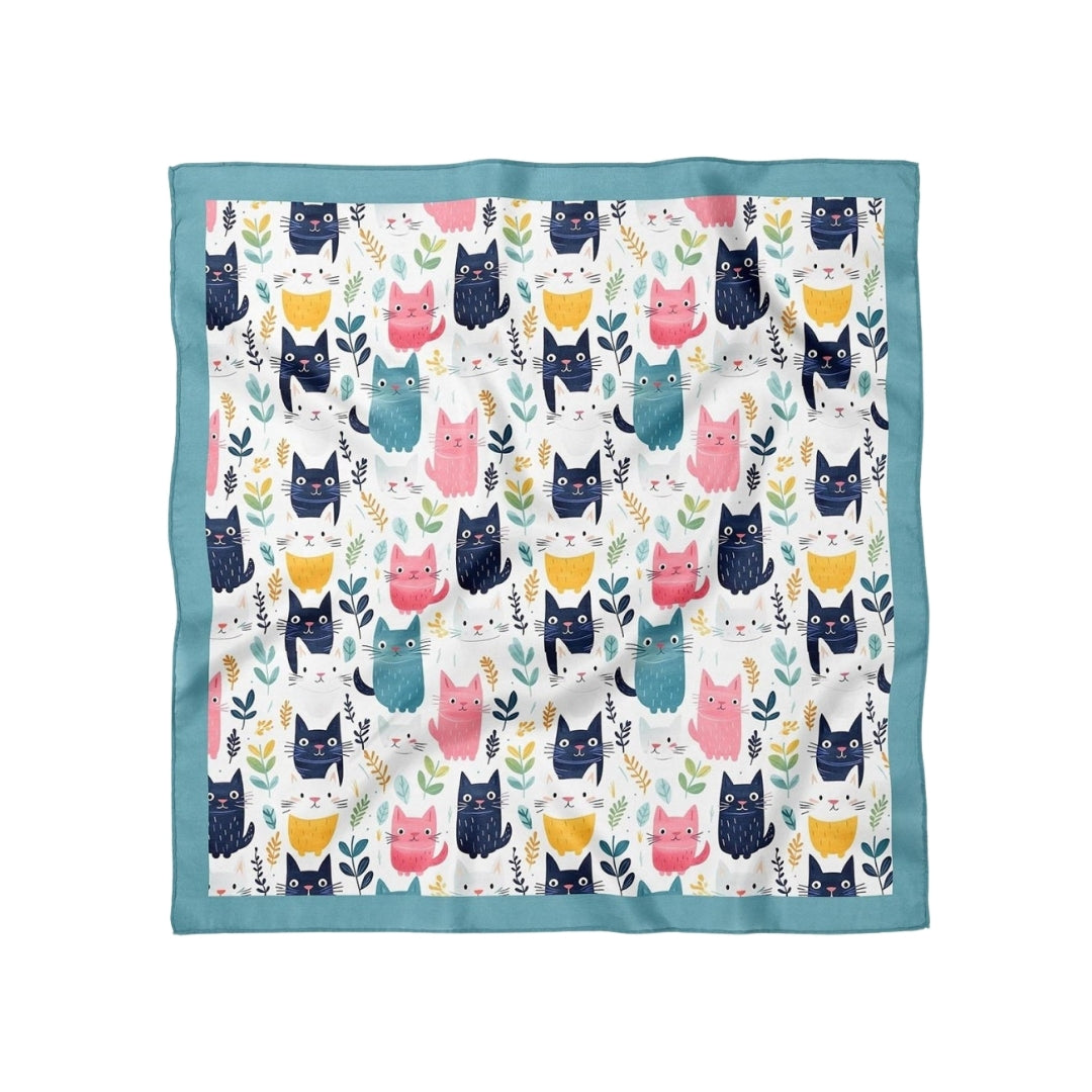 Kedi Desen Turkuaz Bandana Fular