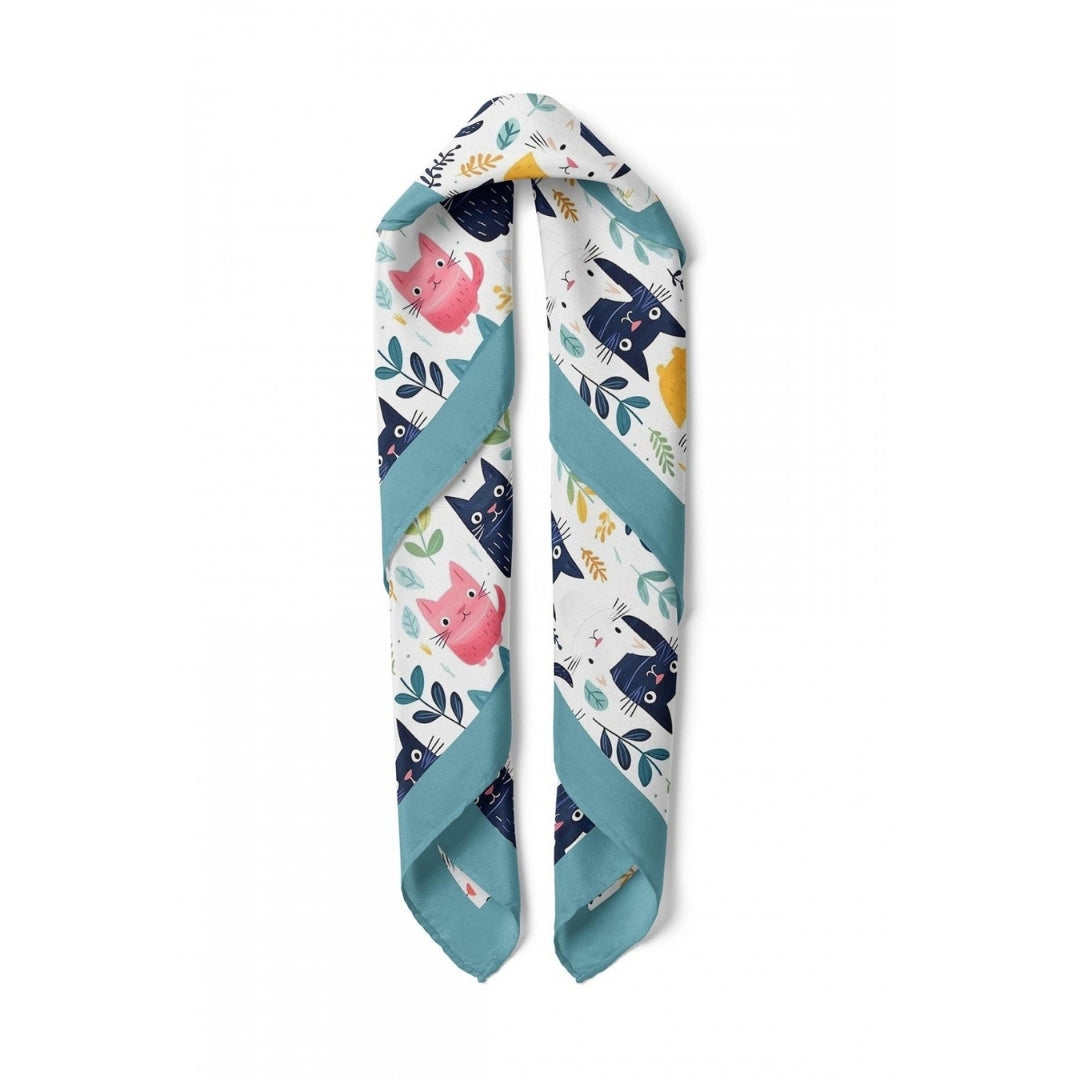 Kedi Desen Turkuaz Bandana Fular