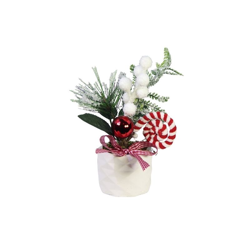 Kırmızı Beyaz Seramik Saksıda Karlı Berry Masa Süsü