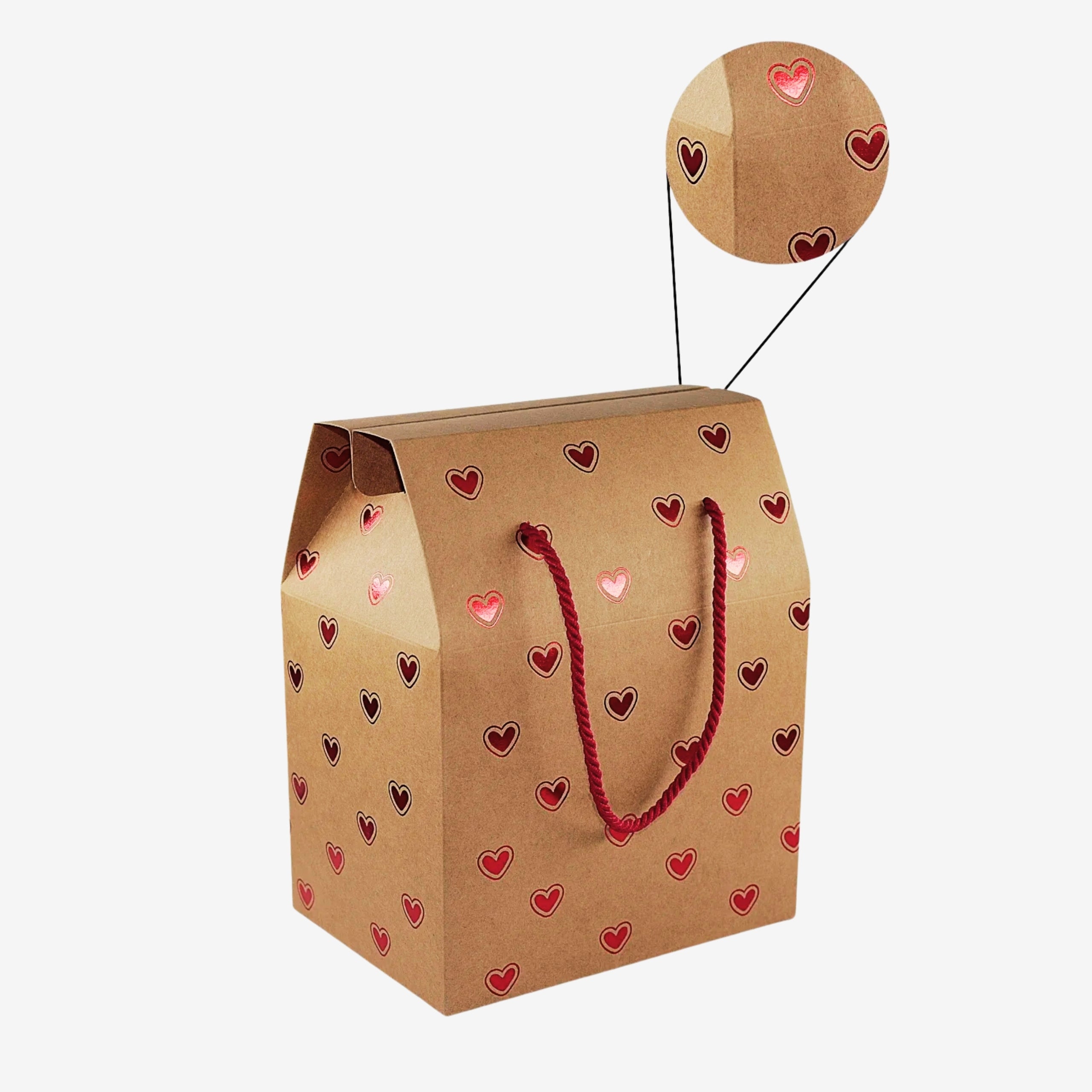 Kırmızı Kalpli Kraft Tasarım Premium Hediye Kutusu